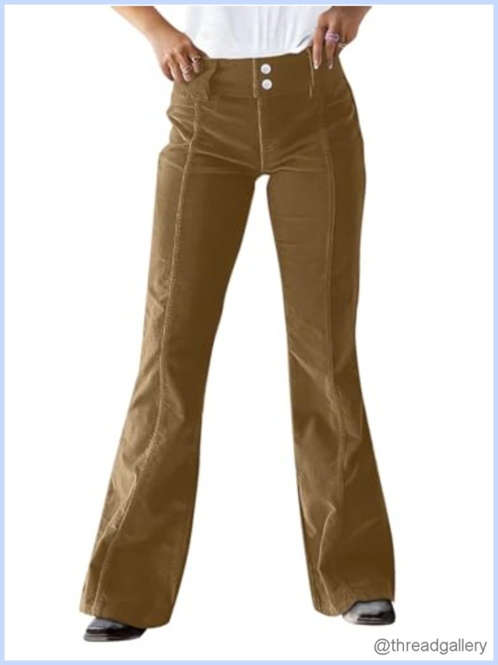 Mid Rise Seam Front Corduroy Flare Pants Women Ankle Length Casual